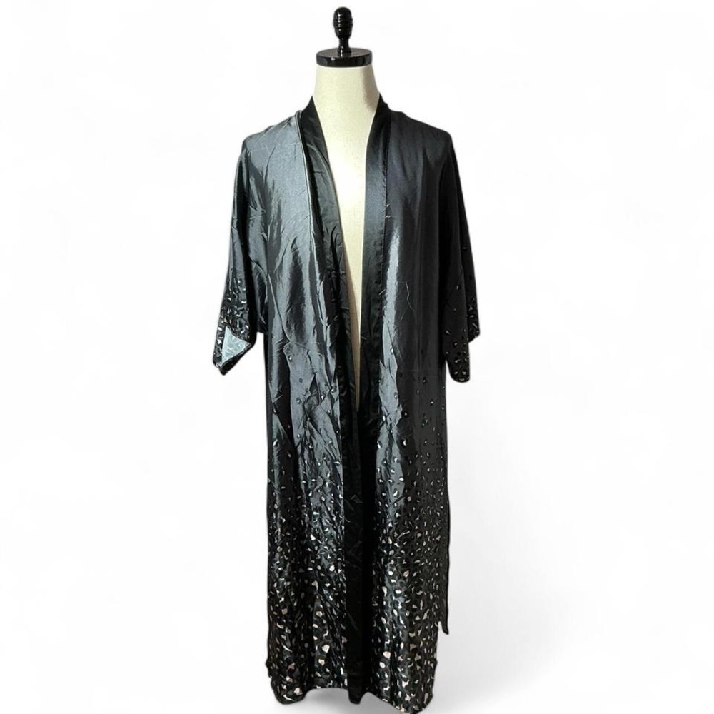 Victoria's‎ Secret Grey Satin Leopard Print Long Kimono Robe Duster XS/S